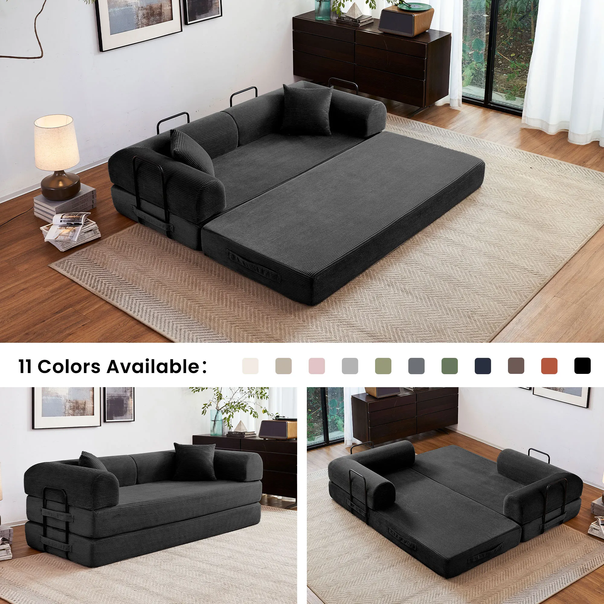kf-S03b62deb514c4202bf88d99411c5792eN 79'' Boneless Couch Foldable Convertible Futon Sleeper Sofa Bed Floor Lounge with L-Shaped Armrests for Living Room Sofas - Image 1