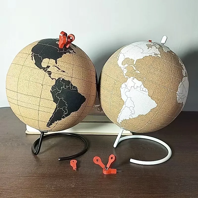 kf-S412b2fd752f6404285c86512daccb125p Cork Globe Holder DIY Creative Office Desktop Decor Globe Ornament Unique Message Board Softwood Earth Travel Commemoration Gift - Image 1