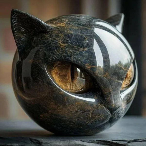 Cat Stone Keepsake Gift Office Desk Cats Decor Decorative Black Cat Stone Figurine Resin Cat Head Healing Stone Marble Texture