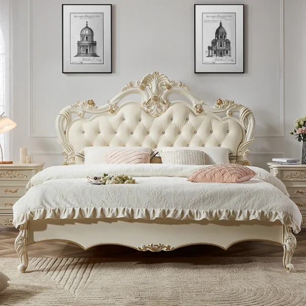 Princess France Bed Double Headboards Design Aesthetics Romantic Bed Bedroom Girls Wedding Muebles Lounge Suite Furniture