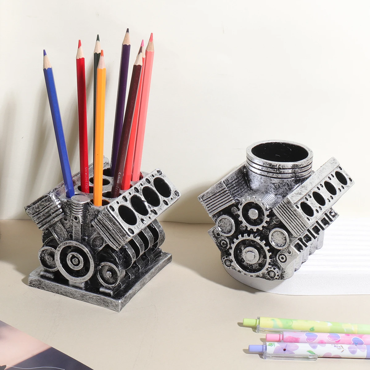 kf-S6ec278f01dc2452f813b83d8d7b6be96n V8 Engine Pen Holder,Creative Car Engine Organizer Stationery Storage Pencil case,Office Desktop decoration,Gift for Men - Image 1