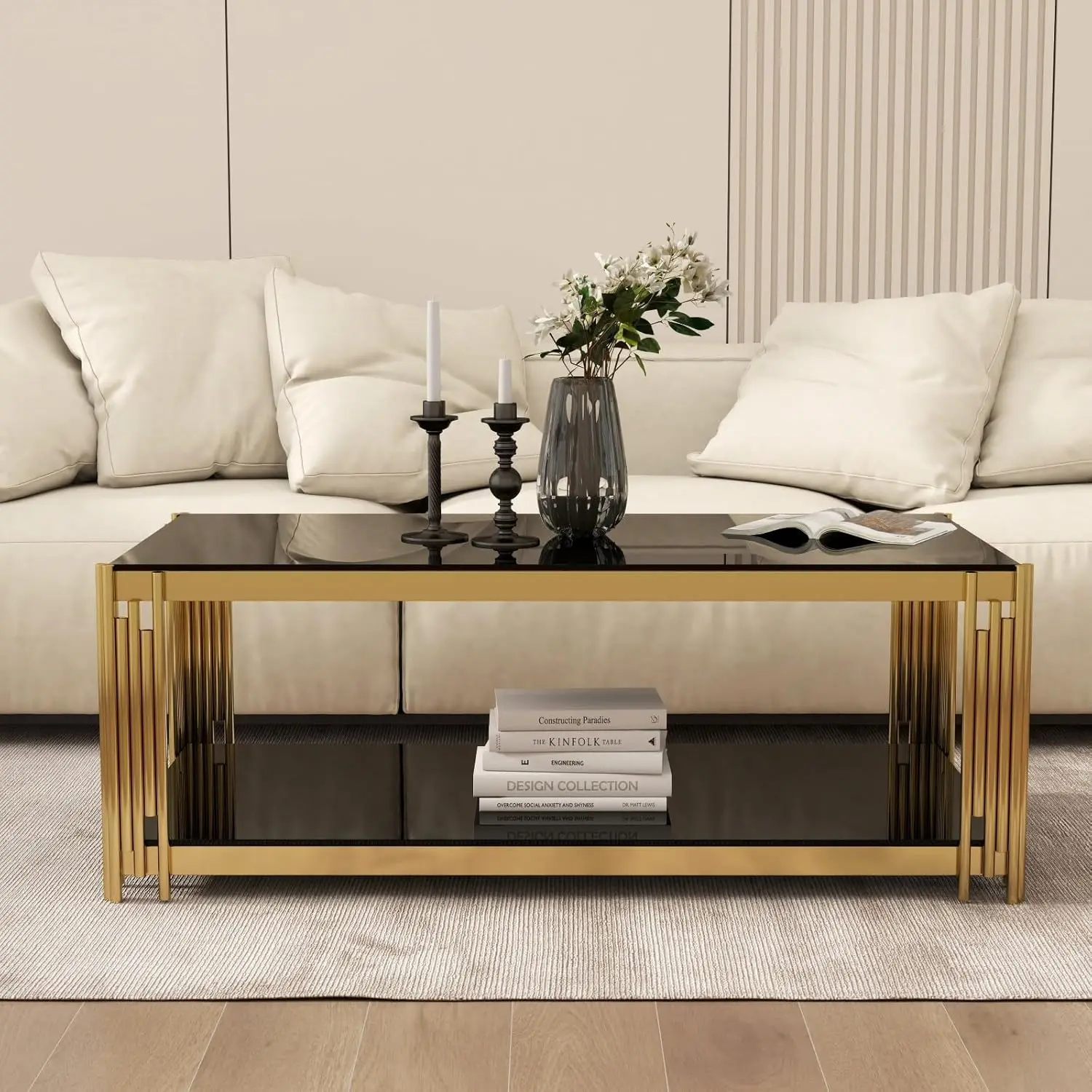 kf-S8caf2b006d314efabbbb1ee5e5da71c6B Coffee Table 47.24" W Coffee Tables for Living Room Modern Center with Storage Mid Century Tempered Glass Top Gold, Customized - Image 1