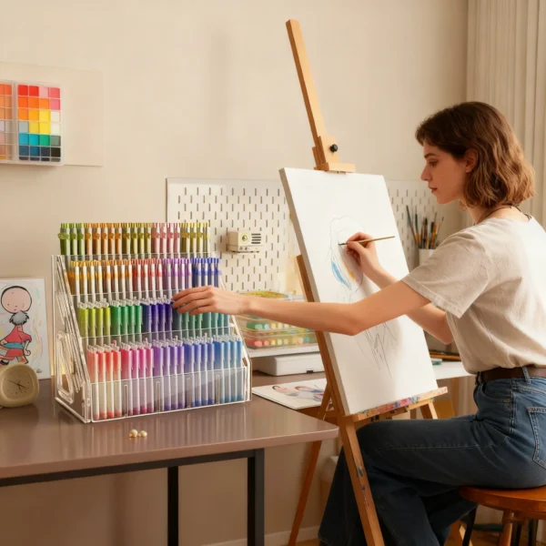 1Pc Pen Holder Organizer, Large Capacity Acrylic Storage Rack, Paintbrush Compartment Organizer, Suitable for Paintbrushes, Pencils, Markers, Suitable for Home, Office, School, Durable Design, Essential for Office Supplies and Craft Enthusiasts