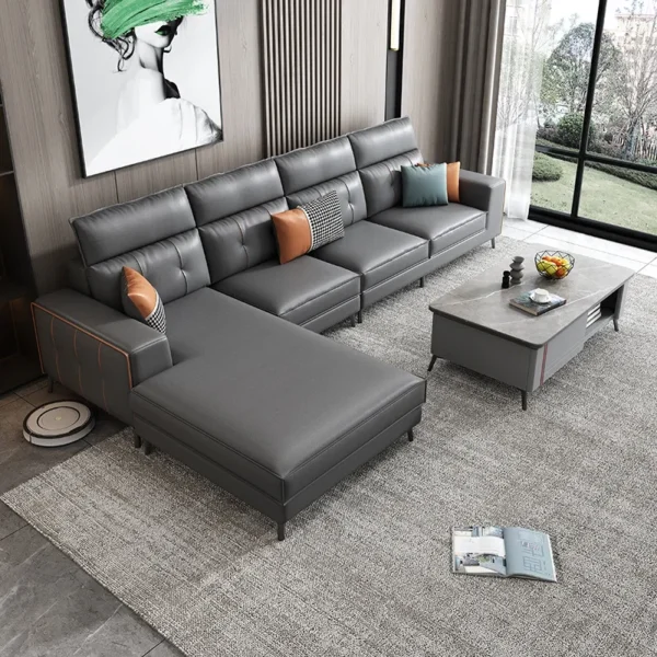 Italian Luxury Technology Leather Living Room Sofa Modern Simple L-shaped Boss Office Sofa Office Furniture Sofy Do Salonu LBSF