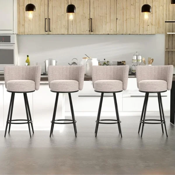 Bar Stools Set of 4, 27 Tufted Modern Counter Height Bar stools, Upholstered Barstools with Back & Footrest Metal Legs, Stools f