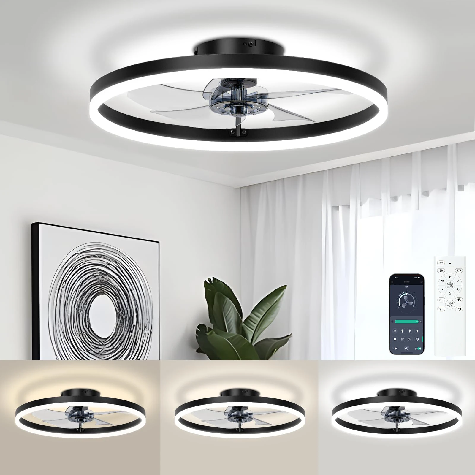 kf-Sd1d864821f4f4dc8b1b5559297de5a480 Smart Ceiling Fan with Lights and Remote 6 Speeds Dimmable LED Fan Lamp Flush Mount Ceiling Fan for Bedroom Living Room Kitchen - Image 1